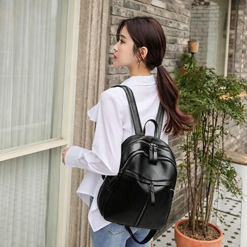 Leather Backpack for Women, Wallet Women's Black Soft Leather Fashion Backpack Large Capacity (Including Pendant) in Kuwait