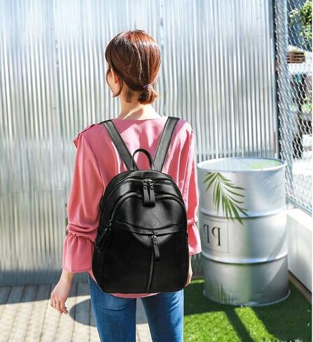 Leather Backpack for Women, Wallet Women's Black Soft Leather Fashion Backpack Large Capacity (Including Pendant) in Kuwait