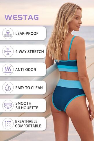 Period Swimwear Menstrual Swimsuit Leakproof Color Block Bikini Sets High Waisted Sporty Bathing Suit for Teens Girl in Saudi Arabia