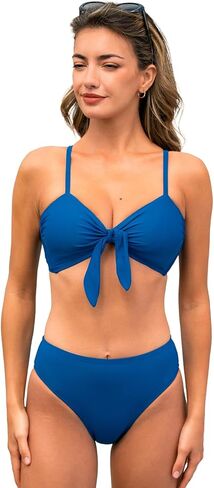 CUPSHE Women's Bikini Sets Two Piece Swimsuit High Waisted Bathing Suit Removable Bow Crossback Tie Swimwear in Kuwait