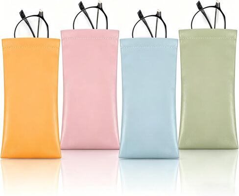 Sunglasses Pouch with Squeeze Top 4 Pack, Automatic Closure PU Soft Glasses Case for Men Women, Glasses Sleeve for Eyewear Storage, Portable Sunglass Case in Orange Blue Green Pink (17.5x8.5cm) in Saudi Arabia