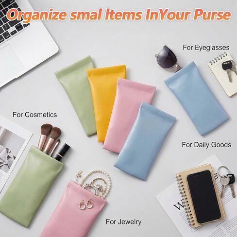 Sunglasses Pouch with Squeeze Top 4 Pack, Automatic Closure PU Soft Glasses Case for Men Women, Glasses Sleeve for Eyewear Storage, Portable Sunglass Case in Orange Blue Green Pink (17.5x8.5cm) in Saudi Arabia