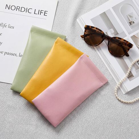 Sunglasses Pouch with Squeeze Top 4 Pack, Automatic Closure PU Soft Glasses Case for Men Women, Glasses Sleeve for Eyewear Storage, Portable Sunglass Case in Orange Blue Green Pink (17.5x8.5cm) in Saudi Arabia