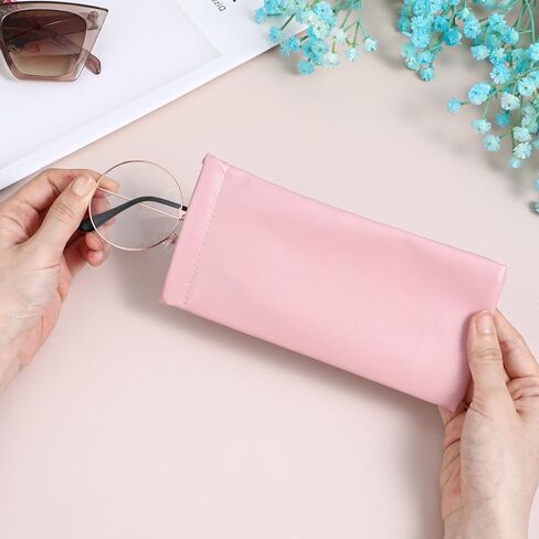 Sunglasses Pouch with Squeeze Top 4 Pack, Automatic Closure PU Soft Glasses Case for Men Women, Glasses Sleeve for Eyewear Storage, Portable Sunglass Case in Orange Blue Green Pink (17.5x8.5cm) in Saudi Arabia