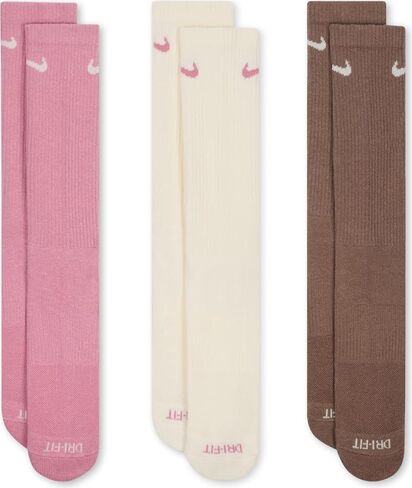 Nike Everyday Plus Cushioned Sock 3-Pack - Pink/White/Brown in Kuwait