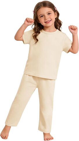 rrhss Toddler Baby Girl 2 Piece Pajamas Sets Kids Short Sleeve Tops Long Pants PJS Sleepwear 9M-8Y in Kuwait