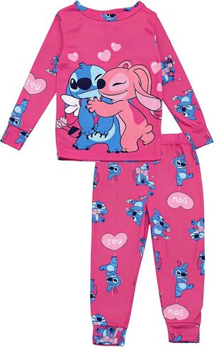 Disney Pjs for Girls, Lilo and Stitch Pajamas for Girls, 2 Piece Angel and Stitch Pjs, Long Sleeve Top & Pants, Size 4-6-8 in Kuwait