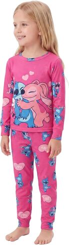 Disney Pjs for Girls, Lilo and Stitch Pajamas for Girls, 2 Piece Angel and Stitch Pjs, Long Sleeve Top & Pants, Size 4-6-8 in Kuwait