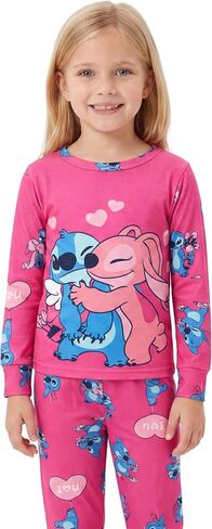 Disney Pjs for Girls, Lilo and Stitch Pajamas for Girls, 2 Piece Angel and Stitch Pjs, Long Sleeve Top & Pants, Size 4-6-8 in Kuwait