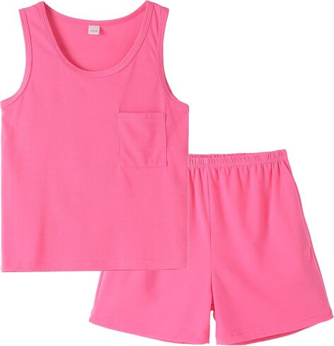 Vopmocld Unisex Kids Sleeveless Pajama Sets Solid Color Summer Clothes Softness Cotton Tank Top Pjs Teens Casual Jammies in Saudi Arabia