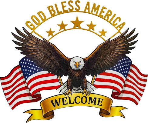 God Bless America Metal Star Door Hanger, 13 Inch Patriotic Front Door Wreaths Hanger, American Flag Welcome Wall Decor for 4th of July, Memorial Day, Porch, Patio, Fence Indoor Outdoor in Kuwait