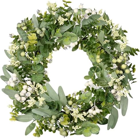 Vlorart 22 Inch Artificial Spring Summer Christmas Greenery Wreaths for Front Door Green Eucalyptus Leaf Wreath Decor Boxwood with Big Berries for Outside Year Round in Saudi Arabia