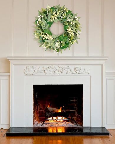 Vlorart 22 Inch Artificial Spring Summer Christmas Greenery Wreaths for Front Door Green Eucalyptus Leaf Wreath Decor Boxwood with Big Berries for Outside Year Round in Saudi Arabia