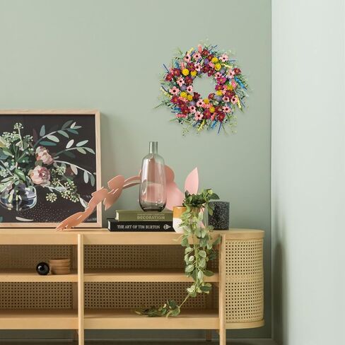 22 Inches Artificial Floral Wreath for Front Door Colorful Daisy and Green Leaves Wreath for Spring/Summer Indoor Outdoor Farmhouse Decor in Saudi Arabia