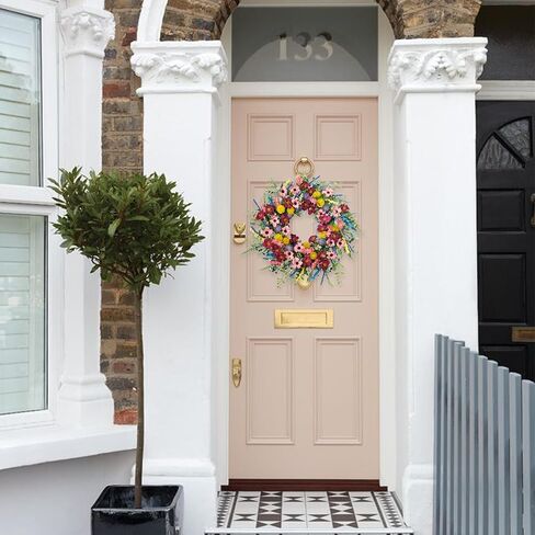 22 Inches Artificial Floral Wreath for Front Door Colorful Daisy and Green Leaves Wreath for Spring/Summer Indoor Outdoor Farmhouse Decor in Saudi Arabia