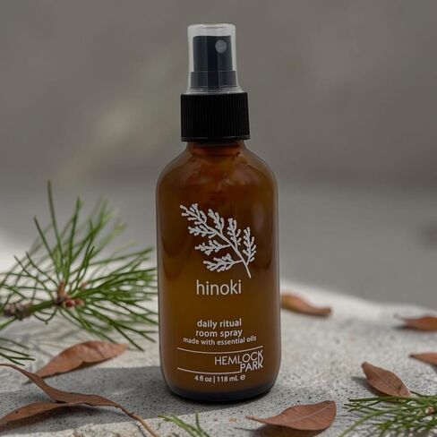 Hemlock Park Hinoki Botanical Mist Room + Linen Spray | 4 oz Glass Bottle | Made in USA in Saudi Arabia