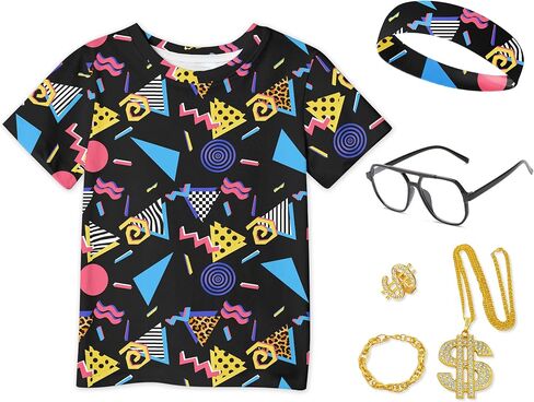 BesserBay Boys 80s 90s Outfits for Kids Hip Hop Rapper Colorful T-Shirt 6 Pcs Set for Theme Party 6-14 Year in Saudi Arabia