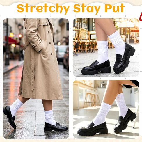 16 Pairs Slouch Socks for Women, White Scrunch Sock Retro Long Crew Sock Soft Stacked Boot Socks One Size Fits 5-11 (15 Inches) in Saudi Arabia