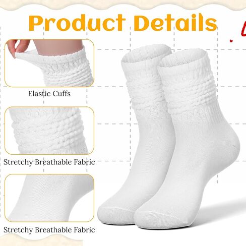 16 Pairs Slouch Socks for Women, White Scrunch Sock Retro Long Crew Sock Soft Stacked Boot Socks One Size Fits 5-11 (15 Inches) in Saudi Arabia
