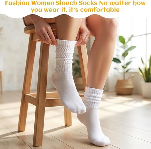 16 Pairs Slouch Socks for Women, White Scrunch Sock Retro Long Crew Sock Soft Stacked Boot Socks One Size Fits 5-11 (15 Inches) in Saudi Arabia