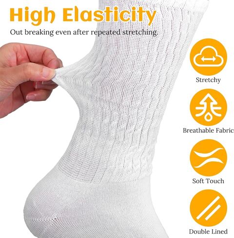 16 Pairs Slouch Socks for Women, White Scrunch Sock Retro Long Crew Sock Soft Stacked Boot Socks One Size Fits 5-11 (15 Inches) in Saudi Arabia