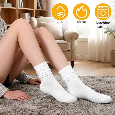 16 Pairs Slouch Socks for Women, White Scrunch Sock Retro Long Crew Sock Soft Stacked Boot Socks One Size Fits 5-11 (15 Inches) in Saudi Arabia