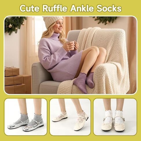 10 Pairs Women‘s Ruffle Ankle Socks Vintage Heart Pattern Knit Socks Breathable Casual Cotton Low Cut Sock in Saudi Arabia