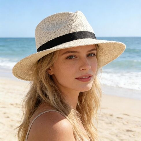 Summer Straw Sun Hats for Women Men, Wide Brim UV Protection, Unisex Oversize Jazz Top Hat for Big Heads, Foldable Beach Hats in Kuwait