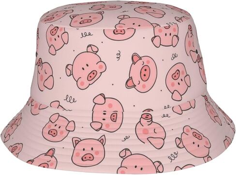 Pink Cute Pig Print Bucket Hat Personalized Wide Brim Packable Sun Hat for Men Women Unisex Outdoor Fishing Beach Hiking in Kuwait