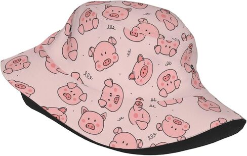 Pink Cute Pig Print Bucket Hat Personalized Wide Brim Packable Sun Hat for Men Women Unisex Outdoor Fishing Beach Hiking in Kuwait