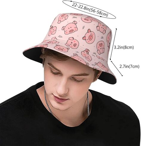 Pink Cute Pig Print Bucket Hat Personalized Wide Brim Packable Sun Hat for Men Women Unisex Outdoor Fishing Beach Hiking in Kuwait