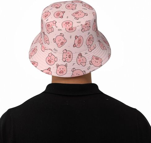 Pink Cute Pig Print Bucket Hat Personalized Wide Brim Packable Sun Hat for Men Women Unisex Outdoor Fishing Beach Hiking in Kuwait