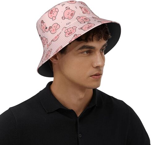 Pink Cute Pig Print Bucket Hat Personalized Wide Brim Packable Sun Hat for Men Women Unisex Outdoor Fishing Beach Hiking in Kuwait