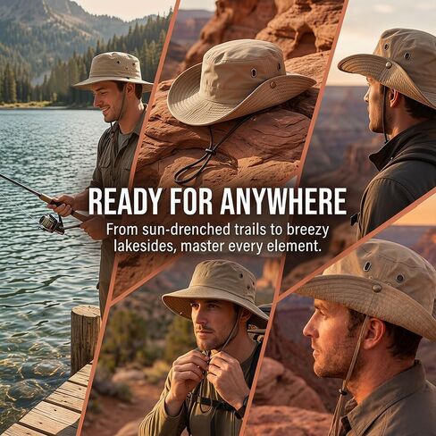Men's Sun Hat Wide Brim Bucket Hat UV Protection Hat for Mens Womens Beach Safari Gardening UPF 50+ Golf Fishing in Kuwait