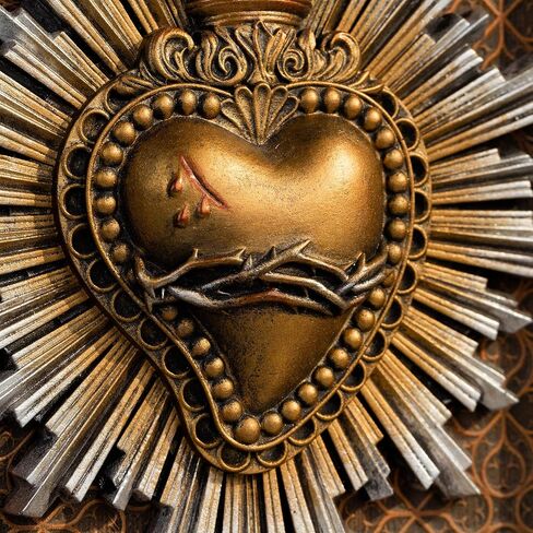 DevotedWalls Sacred Heart of Jesus Framed Wall Decor, 7.2 Inch Antique Gold Finish Catholic Art, Flame Cross Thorns Home Altar Gift Religious Wall Art in Saudi Arabia