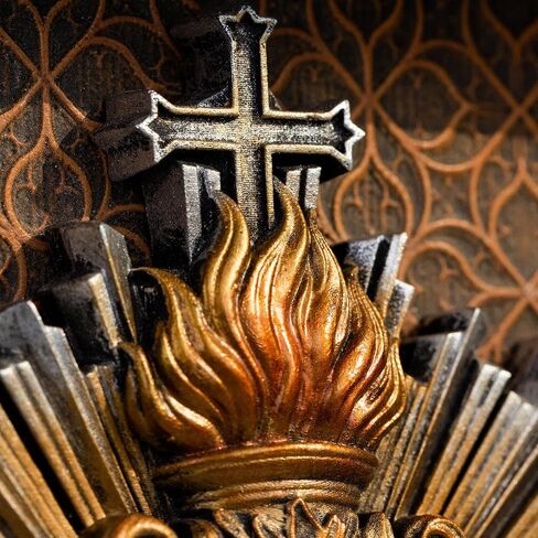 DevotedWalls Sacred Heart of Jesus Framed Wall Decor, 7.2 Inch Antique Gold Finish Catholic Art, Flame Cross Thorns Home Altar Gift Religious Wall Art in Saudi Arabia
