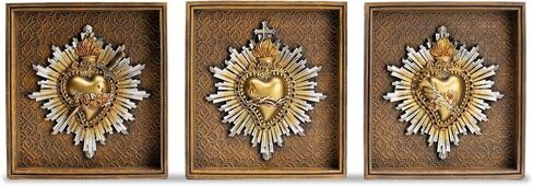 DevotedWalls Sacred Heart of Jesus Framed Wall Decor, 7.2 Inch Antique Gold Finish Catholic Art, Flame Cross Thorns Home Altar Gift Religious Wall Art in Saudi Arabia
