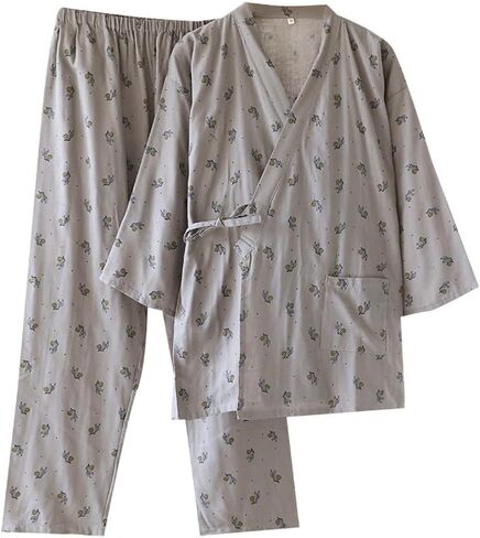 FANCYPUMPKIN Men's Japanese Kimono Yukata Cotton Bathrobe in Saudi Arabia