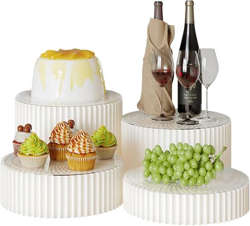 4 Pack Buffet Risers, Dessert Display Stands Foldable Food Stands for Display Party Risers for Buffet Table with Acrylic Plates for Party Table Dessert Catering Supplies Jewelry(White) in Kuwait