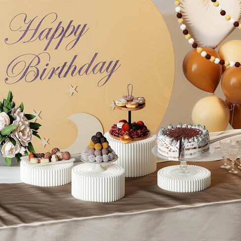 4 Pack Buffet Risers, Dessert Display Stands Foldable Food Stands for Display Party Risers for Buffet Table with Acrylic Plates for Party Table Dessert Catering Supplies Jewelry(White) in Kuwait