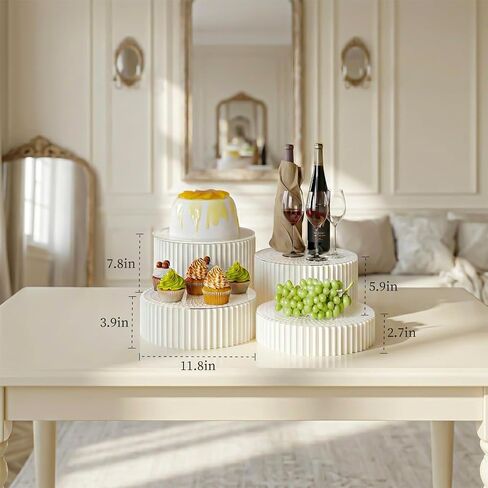 4 Pack Buffet Risers, Dessert Display Stands Foldable Food Stands for Display Party Risers for Buffet Table with Acrylic Plates for Party Table Dessert Catering Supplies Jewelry(White) in Kuwait