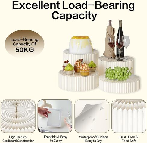 4 Pack Buffet Risers, Dessert Display Stands Foldable Food Stands for Display Party Risers for Buffet Table with Acrylic Plates for Party Table Dessert Catering Supplies Jewelry(White) in Kuwait