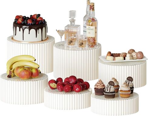 4 Pack Buffet Risers, Dessert Display Stands Foldable Food Stands for Display Party Risers for Buffet Table with Acrylic Plates for Party Table Dessert Catering Supplies Jewelry(White) in Kuwait