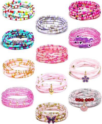 Tornito 12Pcs 50 Inch African Waist Beads Chains for Women Handmade Plus Size Belly Beads Butterfly Shell Heart Flower Starfish Layered Colorful Tie-on Body Chain Jewelry Accessories Non-Stretching in Kuwait