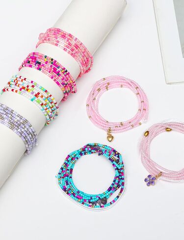 Tornito 12Pcs 50 Inch African Waist Beads Chains for Women Handmade Plus Size Belly Beads Butterfly Shell Heart Flower Starfish Layered Colorful Tie-on Body Chain Jewelry Accessories Non-Stretching in Kuwait