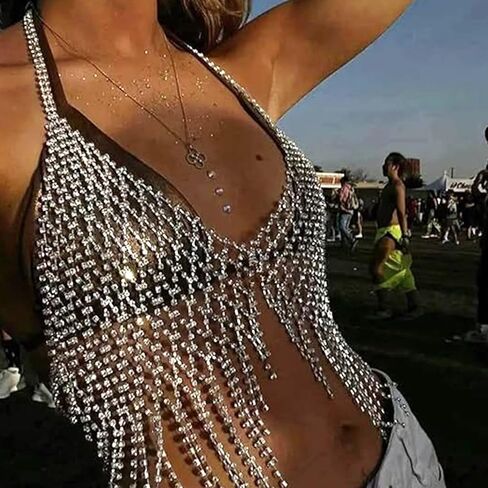 14K Gold Body Chain Jewelry for Women,Sexy Layered Belly Waist Chain Bikini Bra Chain,Adjustable Summer Beach Rhinestone Body Chain in Saudi Arabia