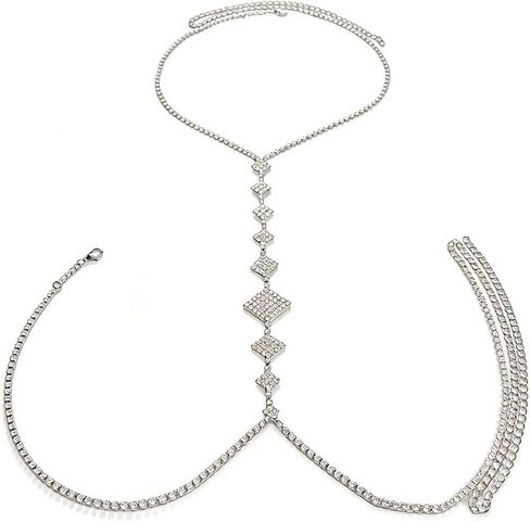 14K Gold Body Chain Jewelry for Women,Sexy Layered Belly Waist Chain Bikini Bra Chain,Adjustable Summer Beach Rhinestone Body Chain in Saudi Arabia