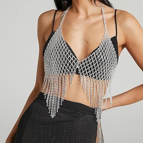 14K Gold Body Chain Jewelry for Women,Sexy Layered Belly Waist Chain Bikini Bra Chain,Adjustable Summer Beach Rhinestone Body Chain in Saudi Arabia