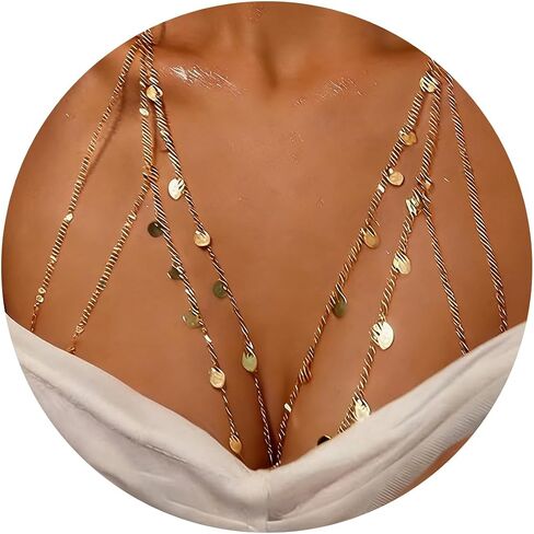 14K Gold Body Chain Jewelry for Women,Sexy Layered Belly Waist Chain Bikini Bra Chain,Adjustable Summer Beach Rhinestone Body Chain in Saudi Arabia