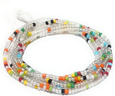 Handmade Tie-On African Waist Beads for Women, Colorful Green Brown Clear Glass Beads, 44 Inch, Non-Stretching, Layered Body Jewelry, 4 Pack in Saudi Arabia
